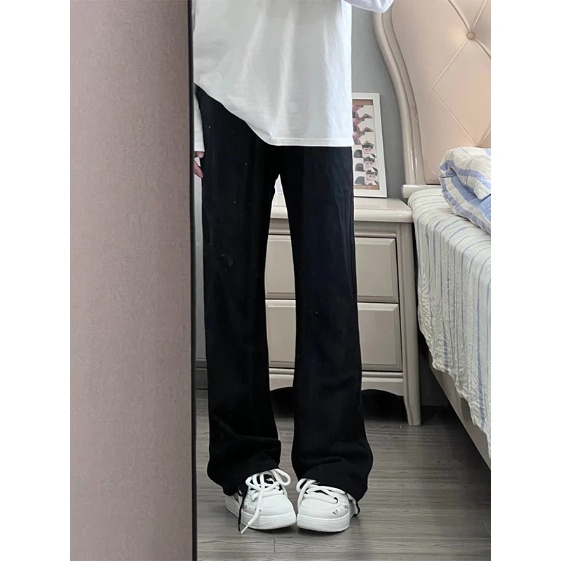 小个子提档版高腰牛仔裤男女款冬季加绒加厚微喇裤子弹力直筒长裤