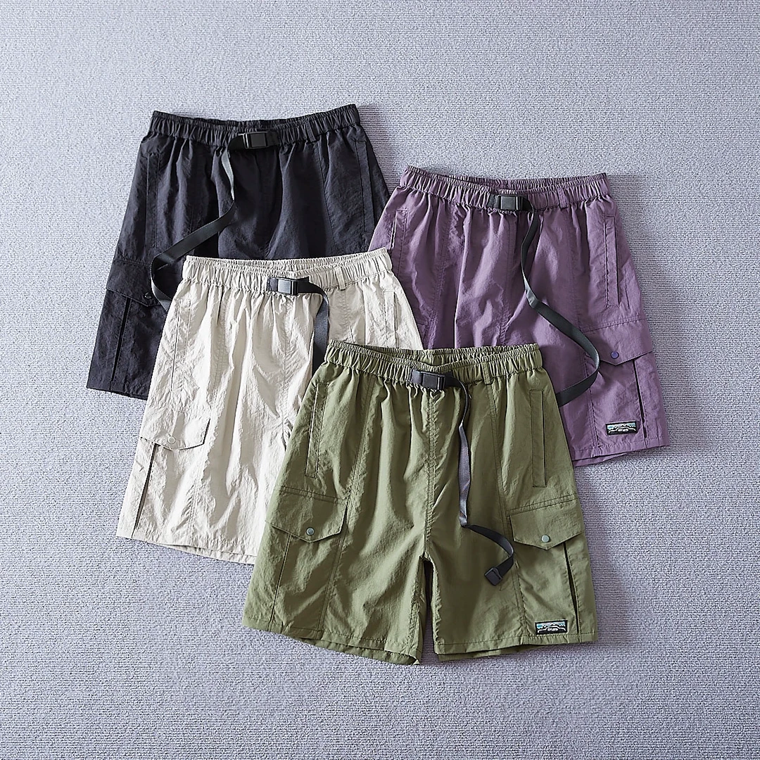 美式复古风重磅山系户外五分裤夏季新款男士卡扣腰带速干工装短裤