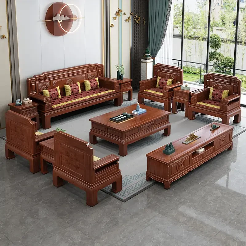东莞组合橡木雕花家用别墅冬夏两用大客厅实木客厅沙发