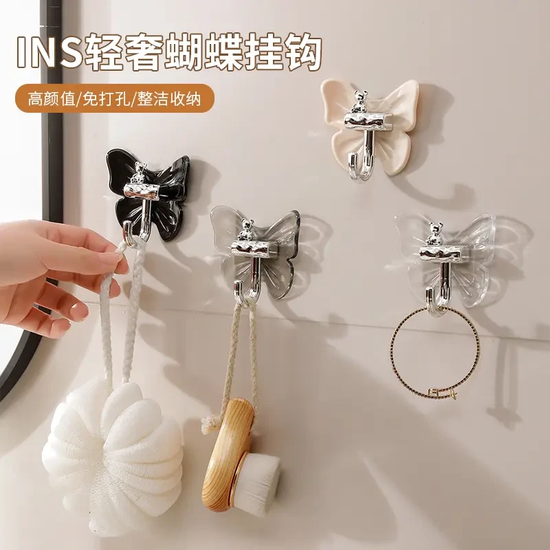 高颜值ins轻奢蝴蝶挂钩时尚家用免打孔粘钩浴室自粘无痕创意粘钩