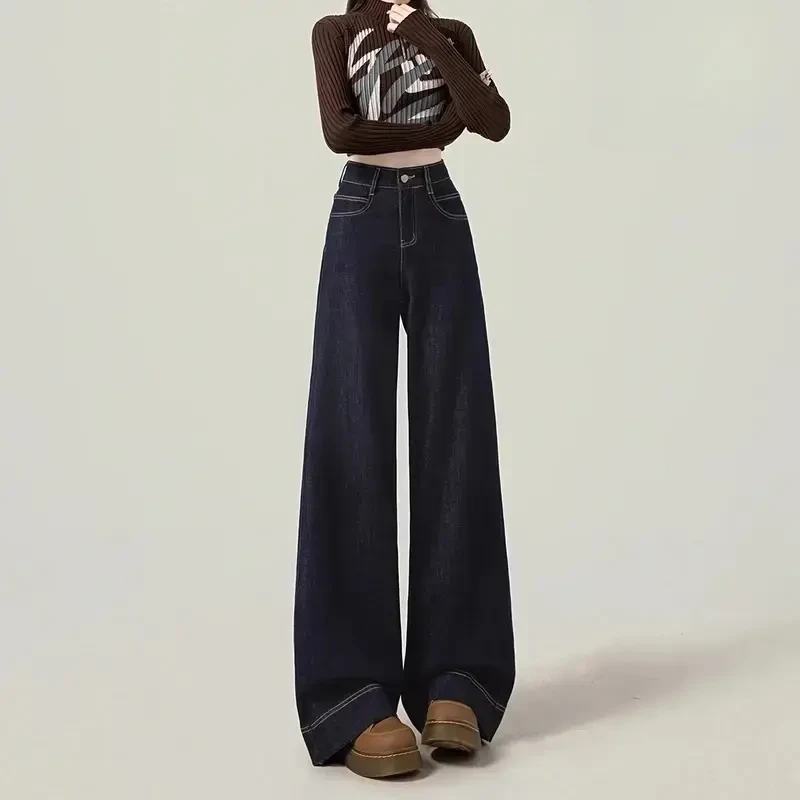 美式宽松阔腿牛仔裤女高腰直筒拖地显瘦裤子2025春季新款