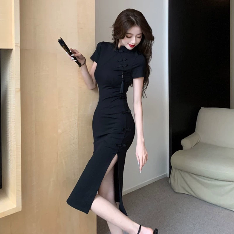 专柜国际大牌剪标女士装夏季复古盘扣旗袍连衣裙子2025年新款爆款