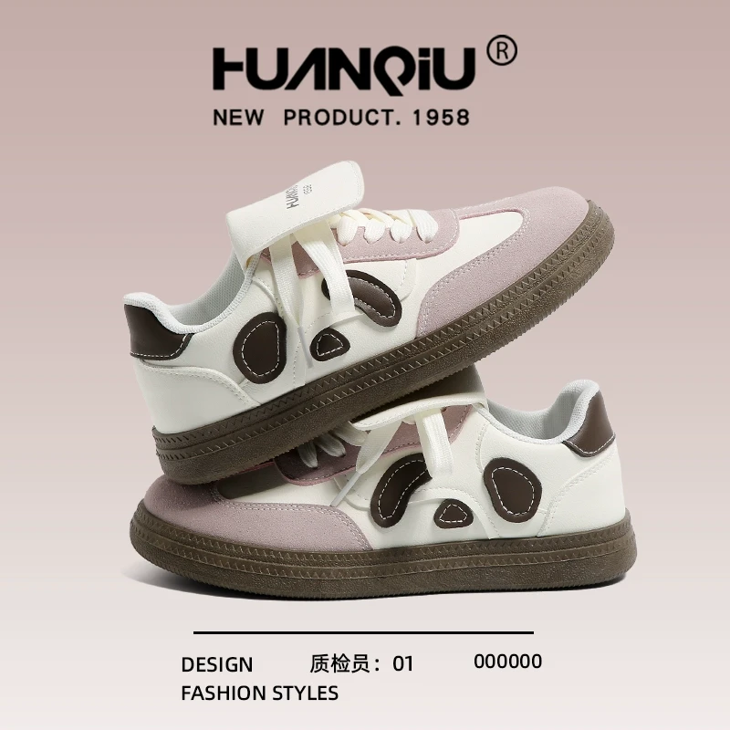 环球粉色德训鞋女2025春季新款芭蕾风女鞋平底翻盖休闲运动小白鞋