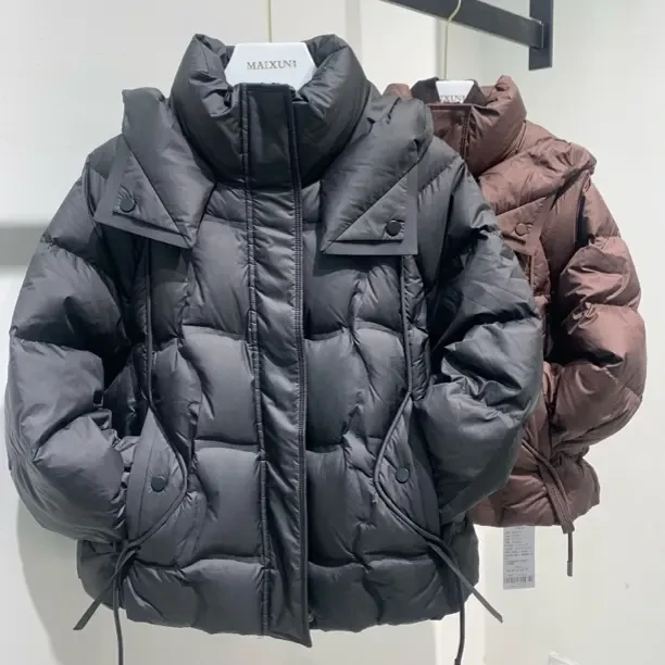 极简风短款加厚黑色宽松型连帽厚款长款时尚