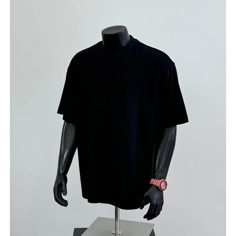 黑色重磅纯棉短袖T恤男生夏季潮牌宽松大码cleanfit情侣半袖体恤