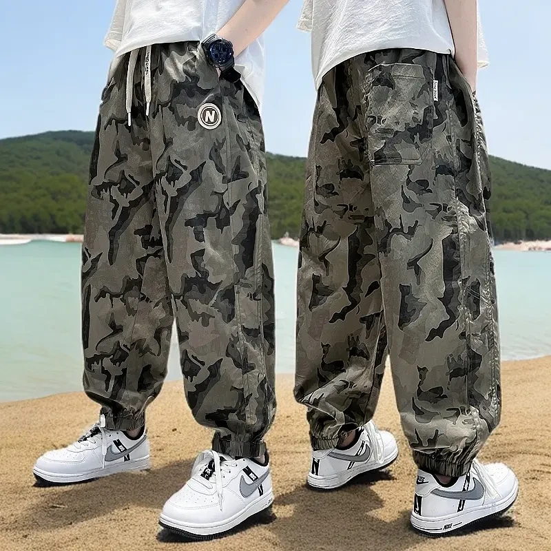 男童薄款裤子夏季迷彩防蚊裤2025中大童休闲长裤宽松儿洋气童夏装