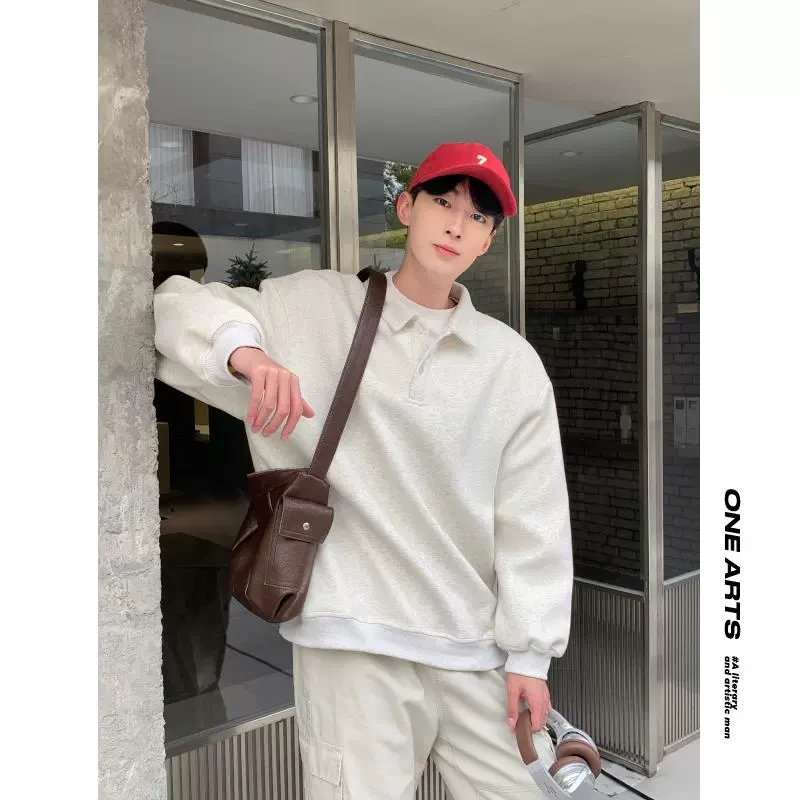 【ONEARTS卫衣】美式重磅polo翻领卫衣男早春新款高级感纯色外套