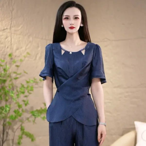 新款气质洋气优雅精致设计感遮肉显瘦夏季套装两件套M-4XL