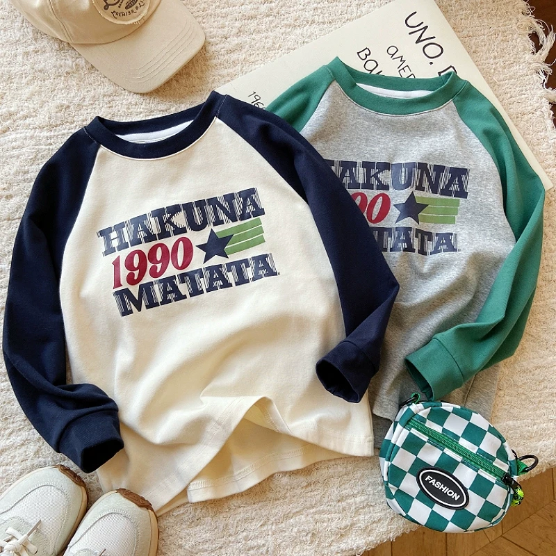 男童长袖2025春秋新款儿童插肩袖打底上衣男孩圆领休闲长袖宝宝