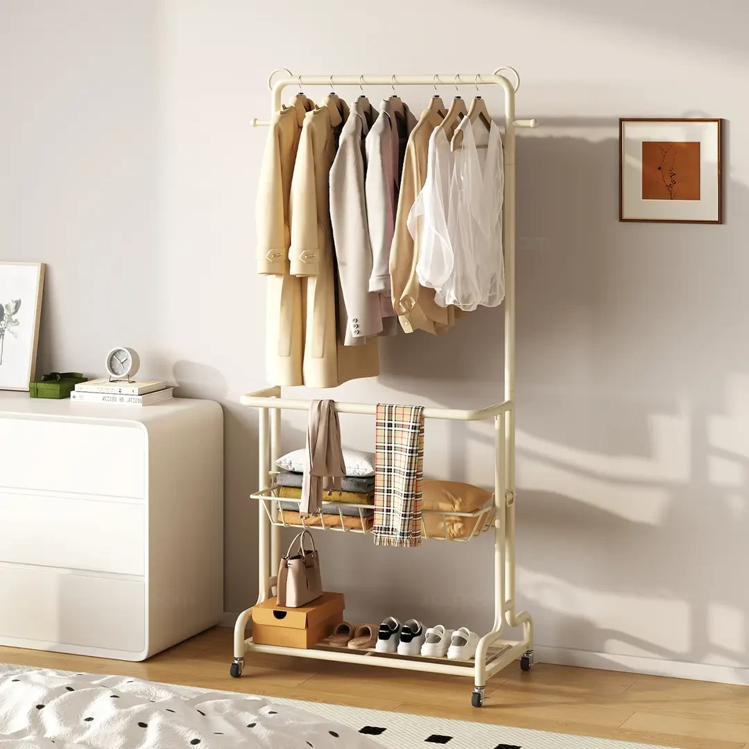 卧室落地挂衣架立式衣帽架金属衣服置物架宿舍床边移动新款挂包架