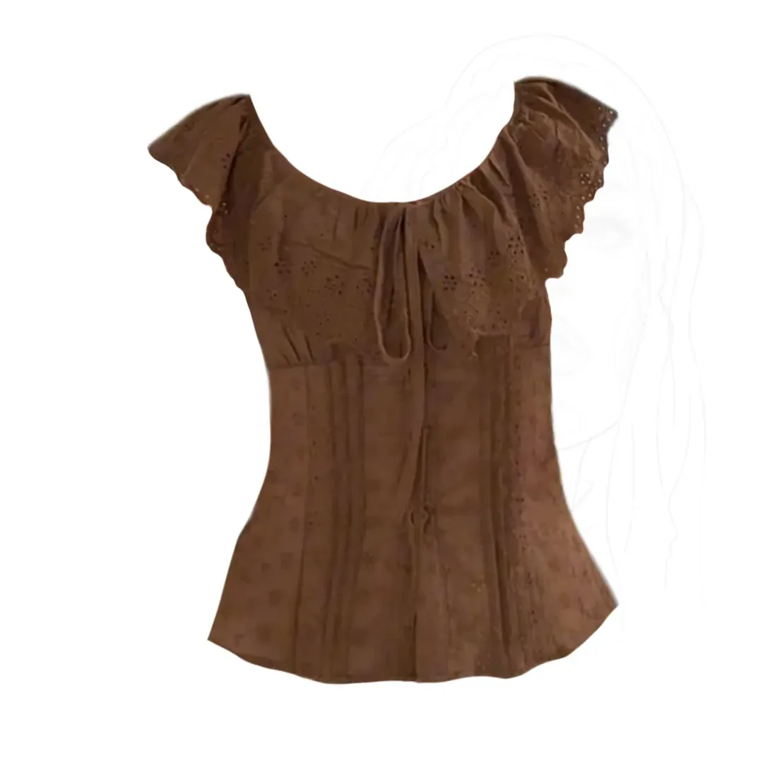 大码胖MM韩系复古荷叶边衬衫女夏季新款设计感小众收腰显瘦上衣潮