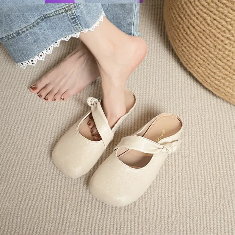 羊皮版~超软一脚蹬包头半拖鞋女夏季外穿温柔孕妇软底平底凉拖鞋