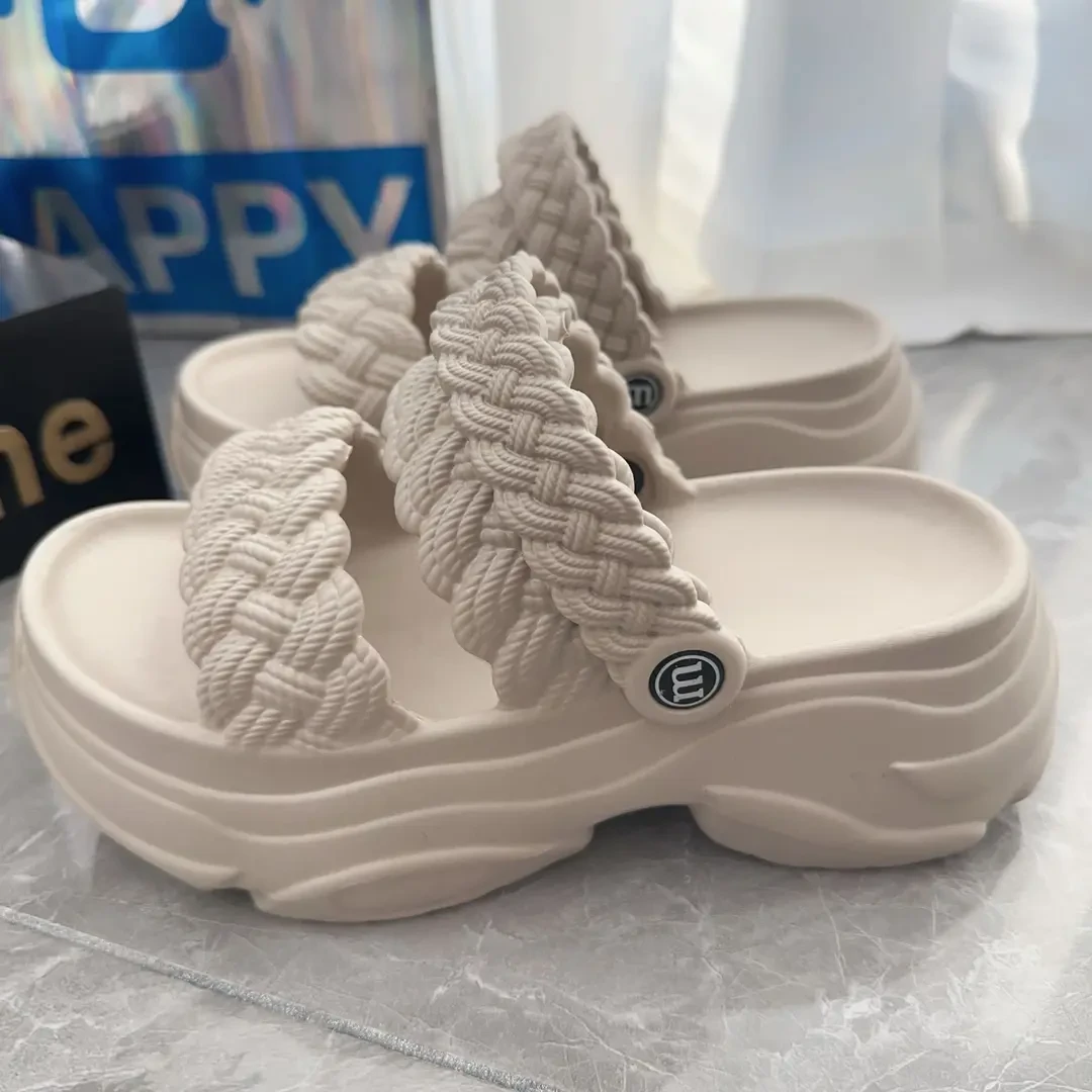 【达人专属】麻花厚底双杠透气新款松糕凉拖鞋网红时尚休闲百搭夏季