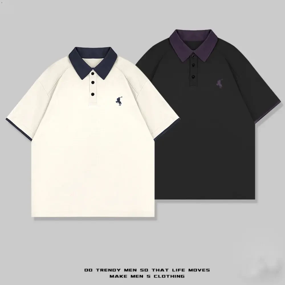 260克曼巴棉拼接撞色假两件POLO衫短袖男士夏季简约休闲潮半袖T恤
