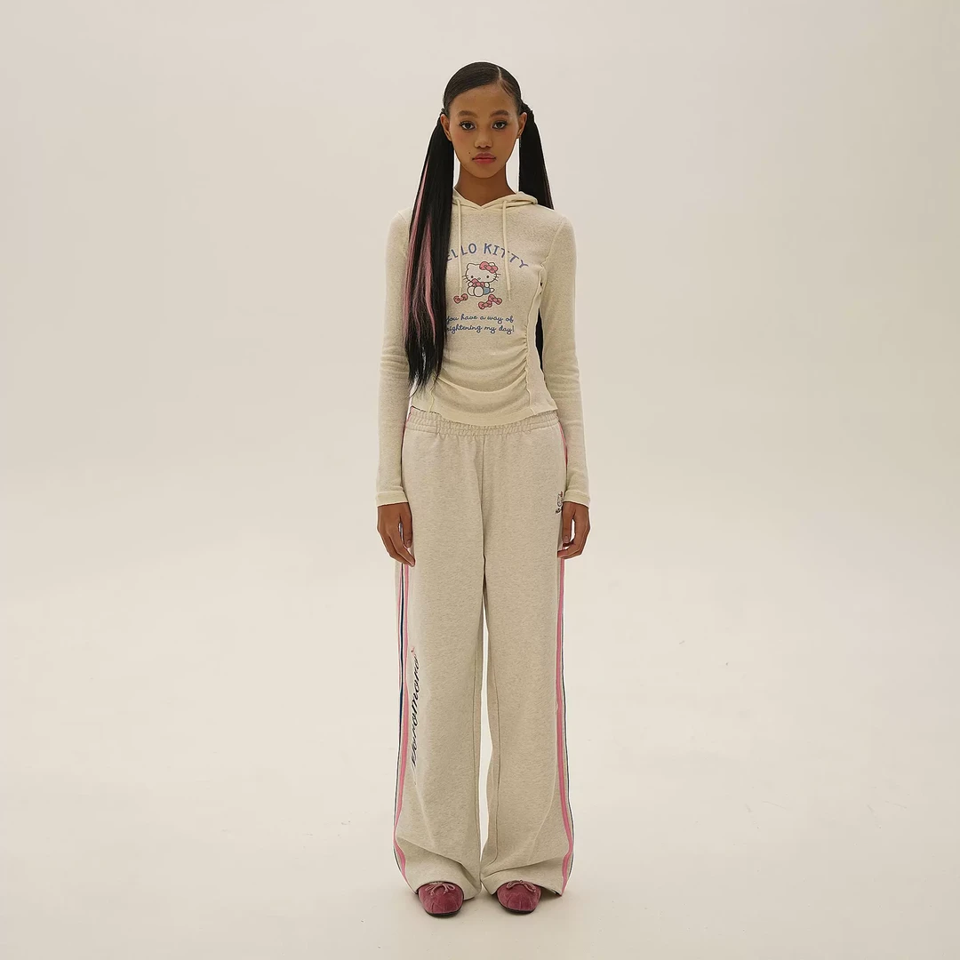Moromoro &【Hellokitty】印花弹力缩褶连帽抽绳长袖卫衣