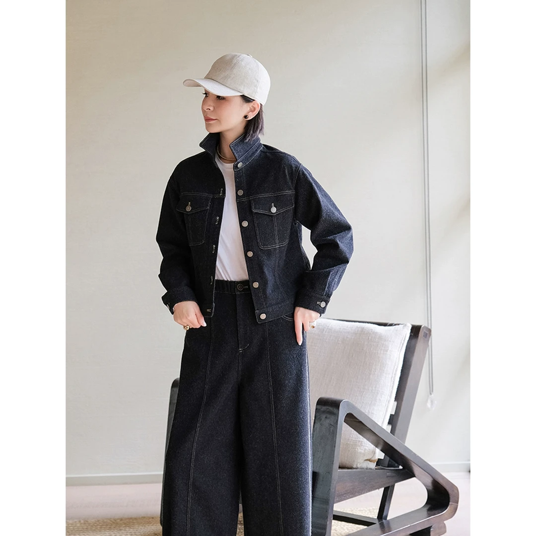 麻霖2025春款色织棉混纺斜纹牛仔布磨毛休闲文艺显瘦牛仔外套