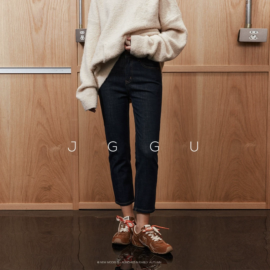 晶咕黑标 【巨直腿法棍裤】棉+莱赛尔原色加绒牛仔裤JG11240308