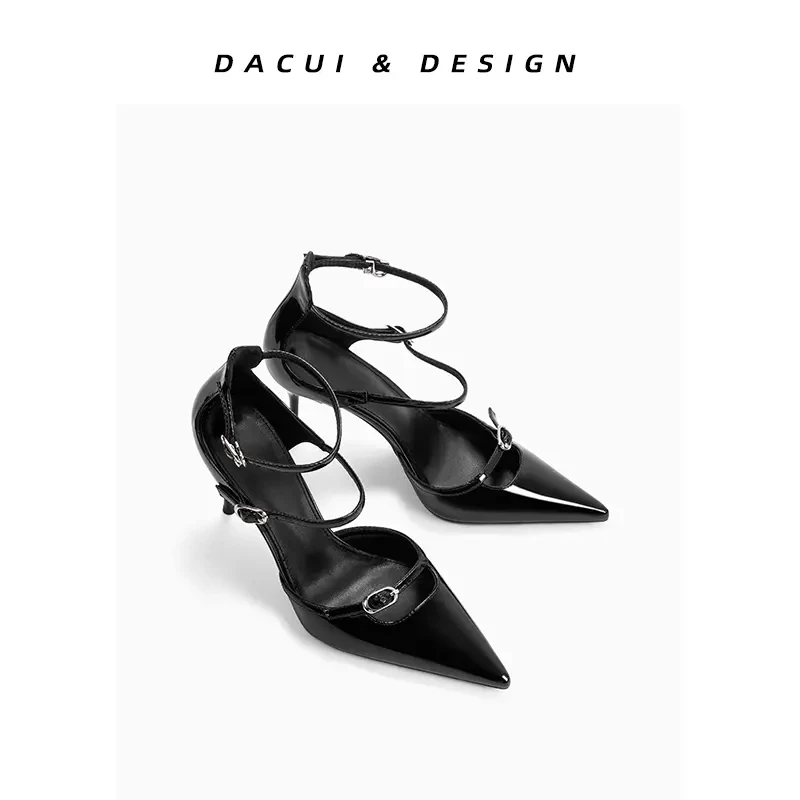 欧若风法式尖头高跟鞋女2025新款绝美女神中空一字带细跟凉鞋单鞋