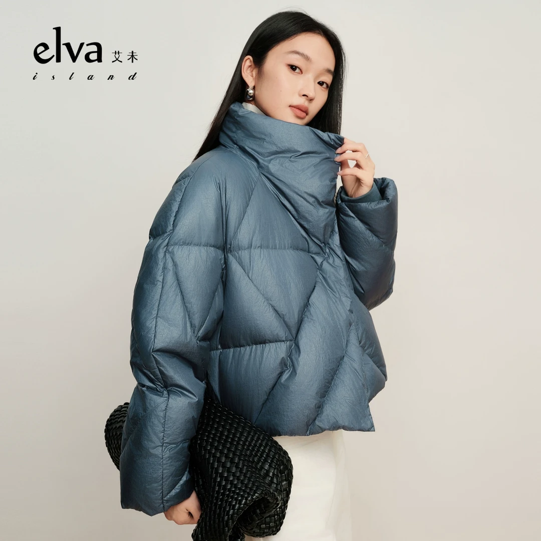 【尚雅专属】蓝色短款立领羽绒服女冬2024年简约休闲时尚厚外套