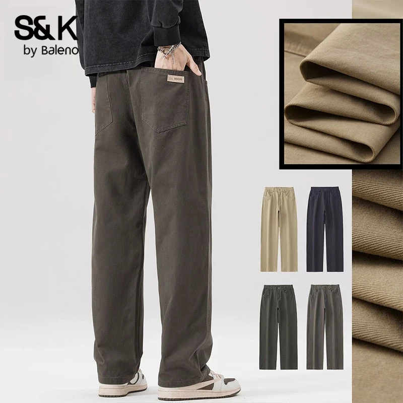 班尼路S&K纯棉直筒休闲裤男款2025秋季新款潮牌男裤宽松垂顺长裤
