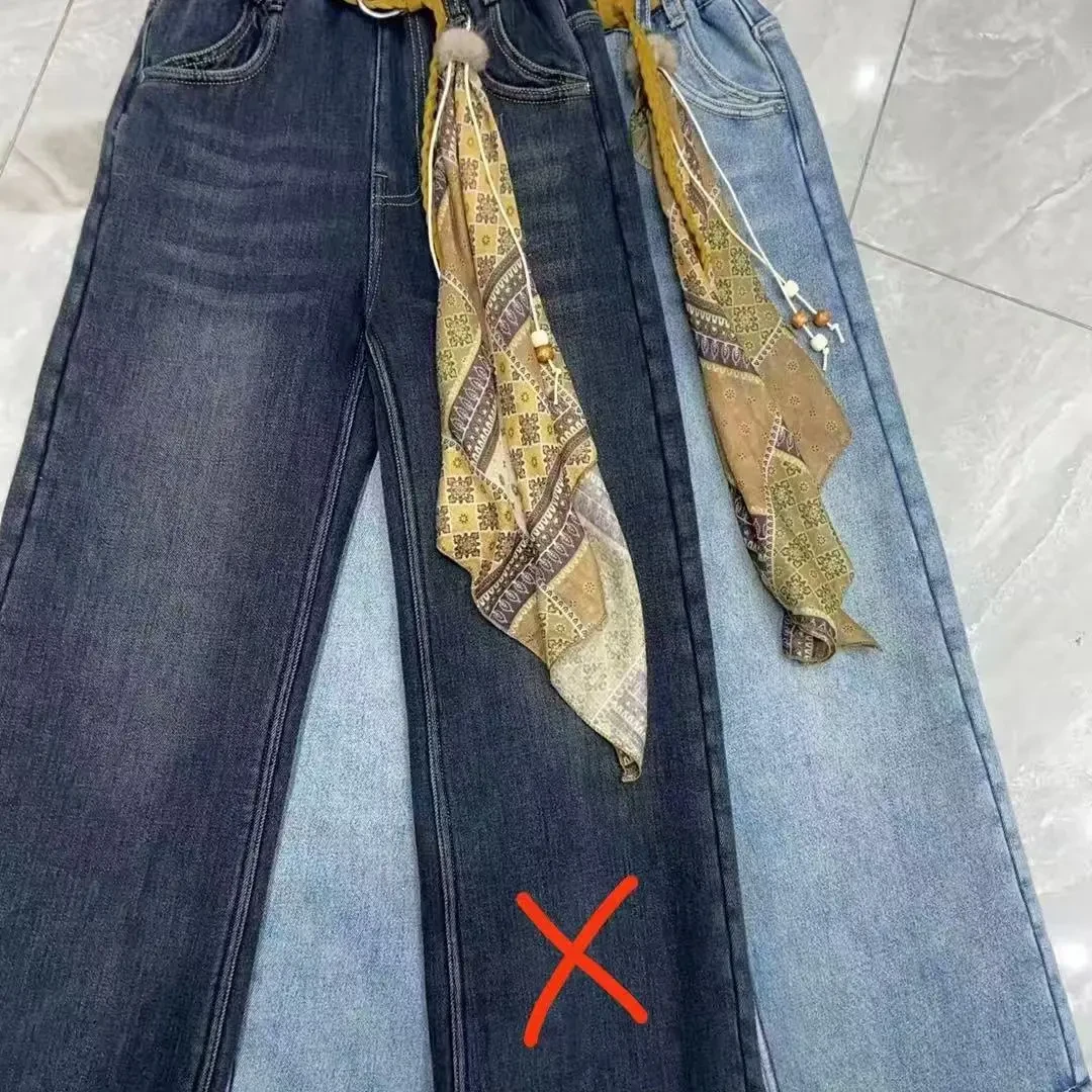 羊驼绒！百搭阔腿蓝色丝巾装饰牛仔裤儿童