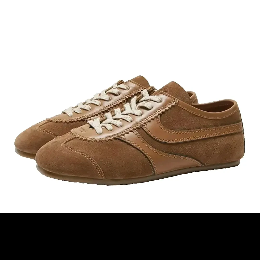 女德训鞋牛皮拼色真皮系带复古休闲鞋韩版百搭平底春秋季