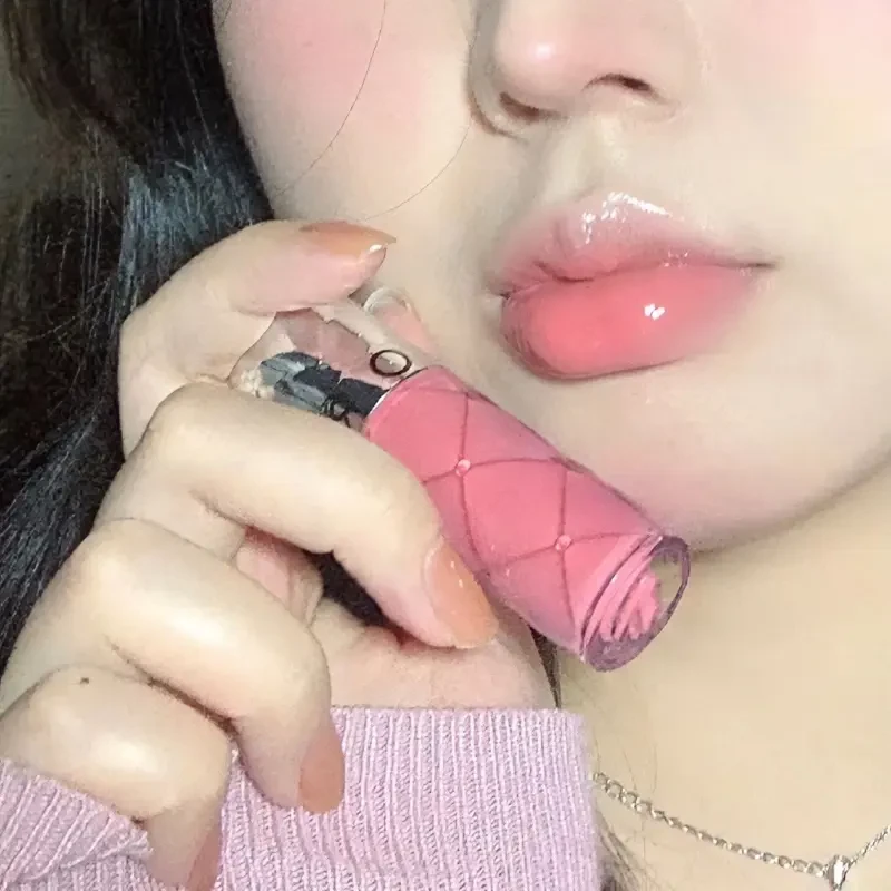 韩女水光嘟嘟唇！镜面唇釉清透保湿水光玻璃唇早八日常伪素颜口红