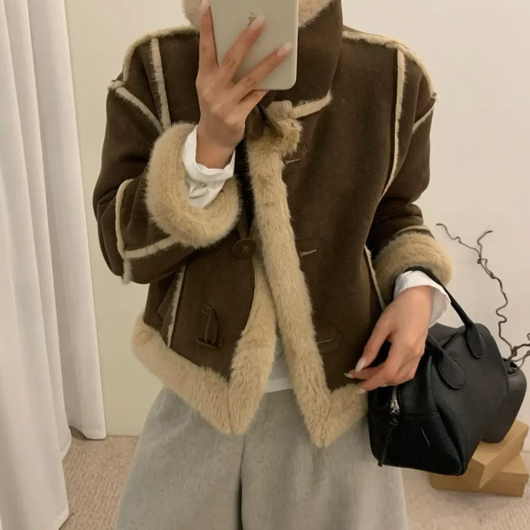 韩系翻领加绒加厚保暖时尚百搭冬季短款外套气质秋冬女