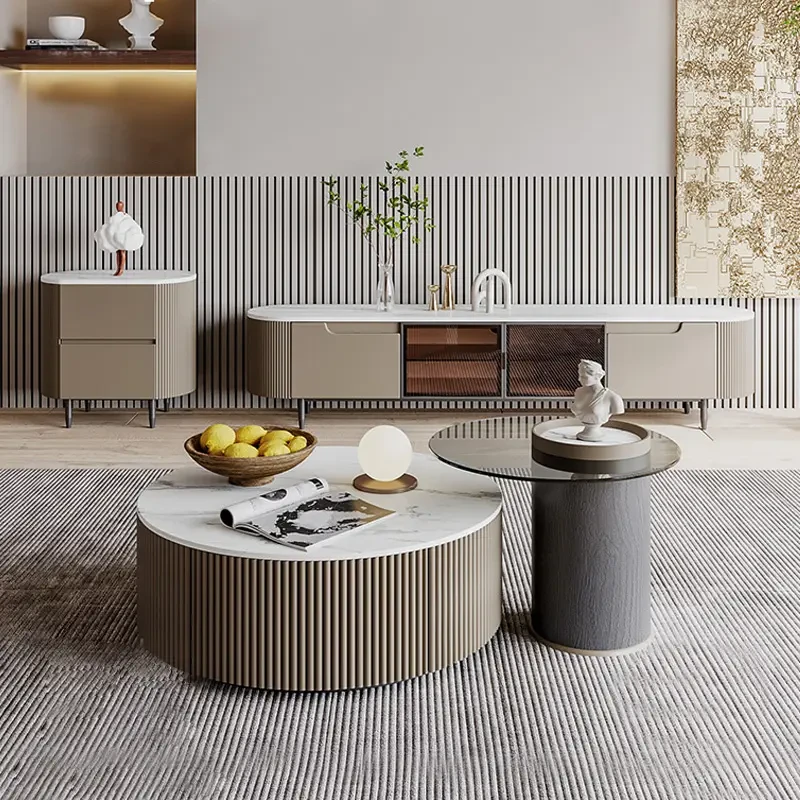 家用客厅岩板电视柜茶几组合大小圆茶几时尚地柜网红风家具家用