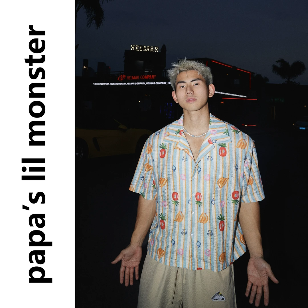 PAPASLILMONSTER【原创】美式夏威夷衬衫设计感水果条纹短袖衬衣
