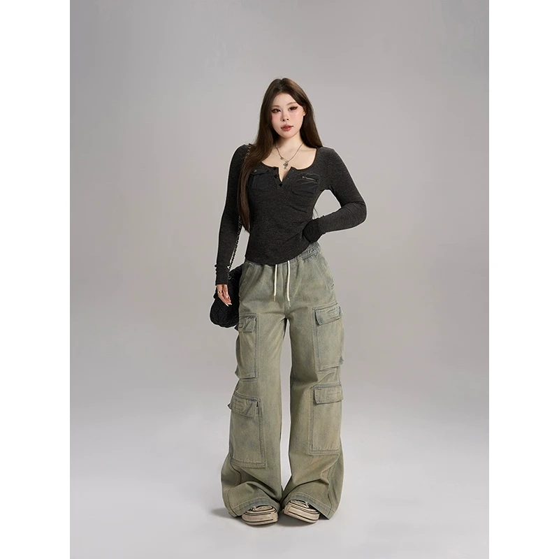 黑泽玄七早春款“frock博主裤”RO系重工魔术贴袋盖多重洗褪牛仔裤