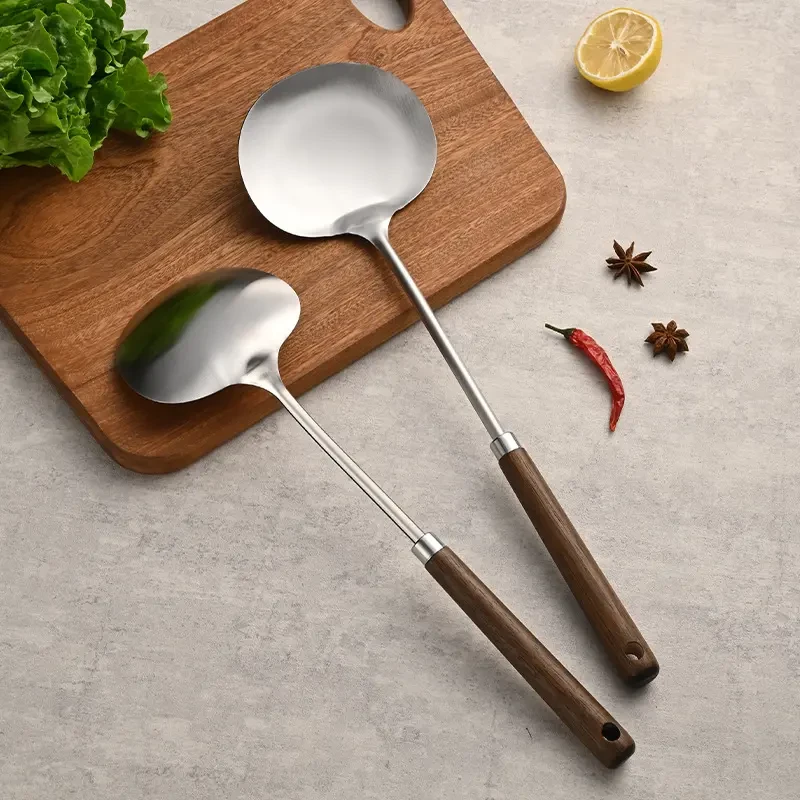 不锈钢复古实木蘑菇铲长柄炒菜勺厨房贵州炒勺汤勺家用厨具铲子