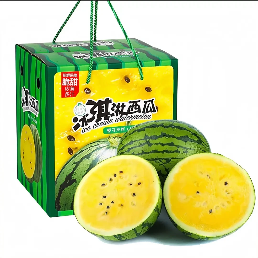 现摘新鲜特小凤黄瓤西瓜冰淇淋西瓜黄壤应季水果绿色多汁清新皮薄