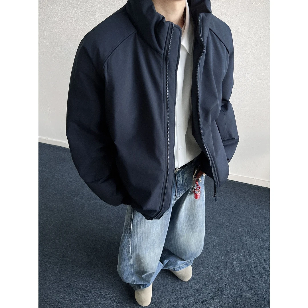 藏青色螺纹立领三防夹克棉服男款冬季美式工装飞行员棒球棉衣外套