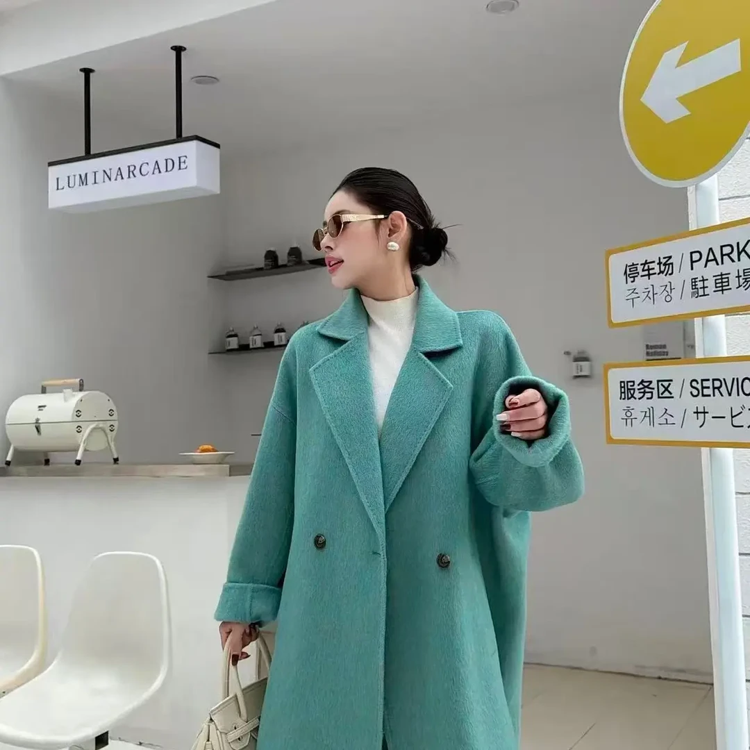 黑色气质双面大衣女韩系呢外套赫本风秋冬季新款