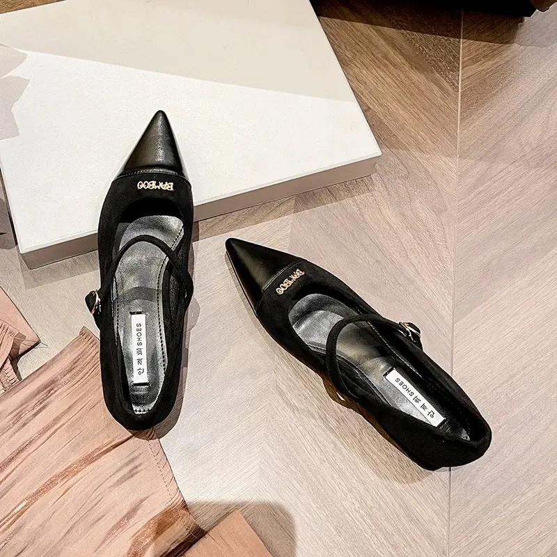 法式小香风一字带扣单鞋女2025春季新款名媛风百搭粗跟低跟单鞋女