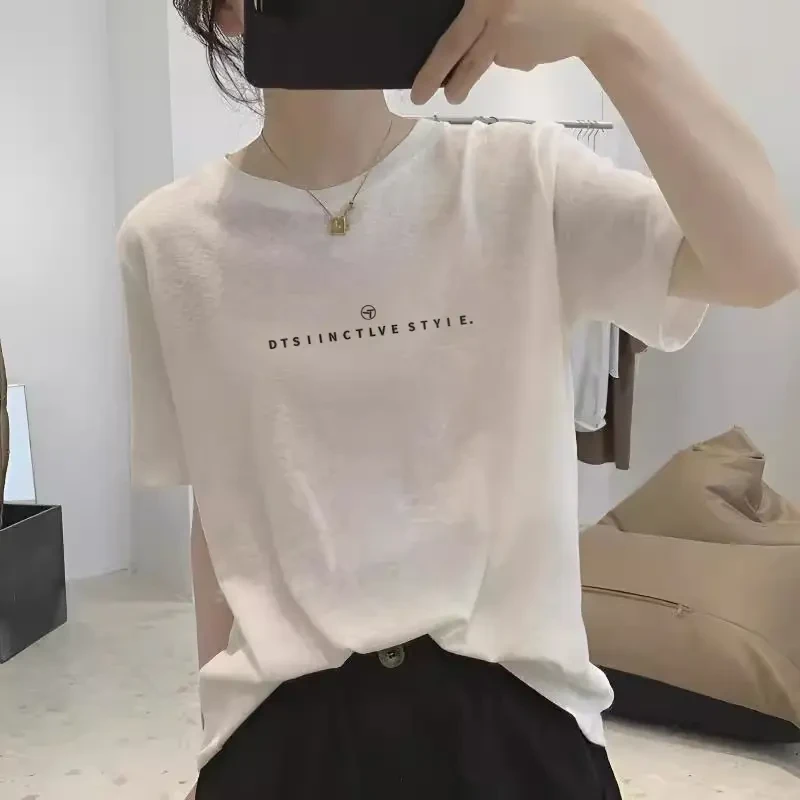 雪花棉t恤女夏季宽松显瘦韩版印花减龄短袖基础款打底衫薄款上衣