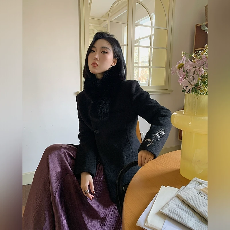 十三粥私服 墨鸢 简约日常气质新显瘦中式加绒黑外套秋冬