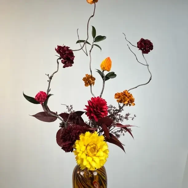 高100×宽80永生鲜花【丹枫】水晶玻璃花瓶家居艺术摆件