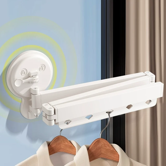 强力吸盘晾衣架折叠免打孔阳台玻璃隐形伸缩窗户壁挂式晾衣杆神器