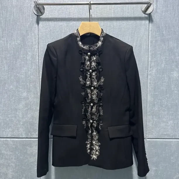 时尚百搭短款立领钉珠重工刺绣新中式国风外套