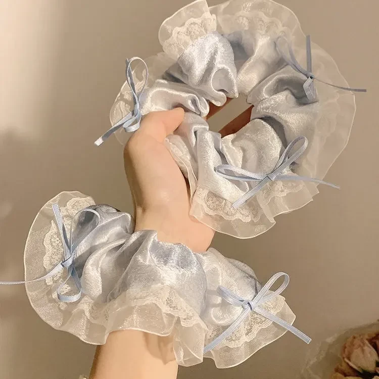 法式缎面丝绸蝴蝶结发圈高质感发绳丸子头蕾丝温柔纯色百搭马尾女