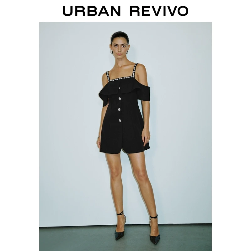 UR2025春季新款女法式气质魅力花型钻饰设计连衣裙UWG750096