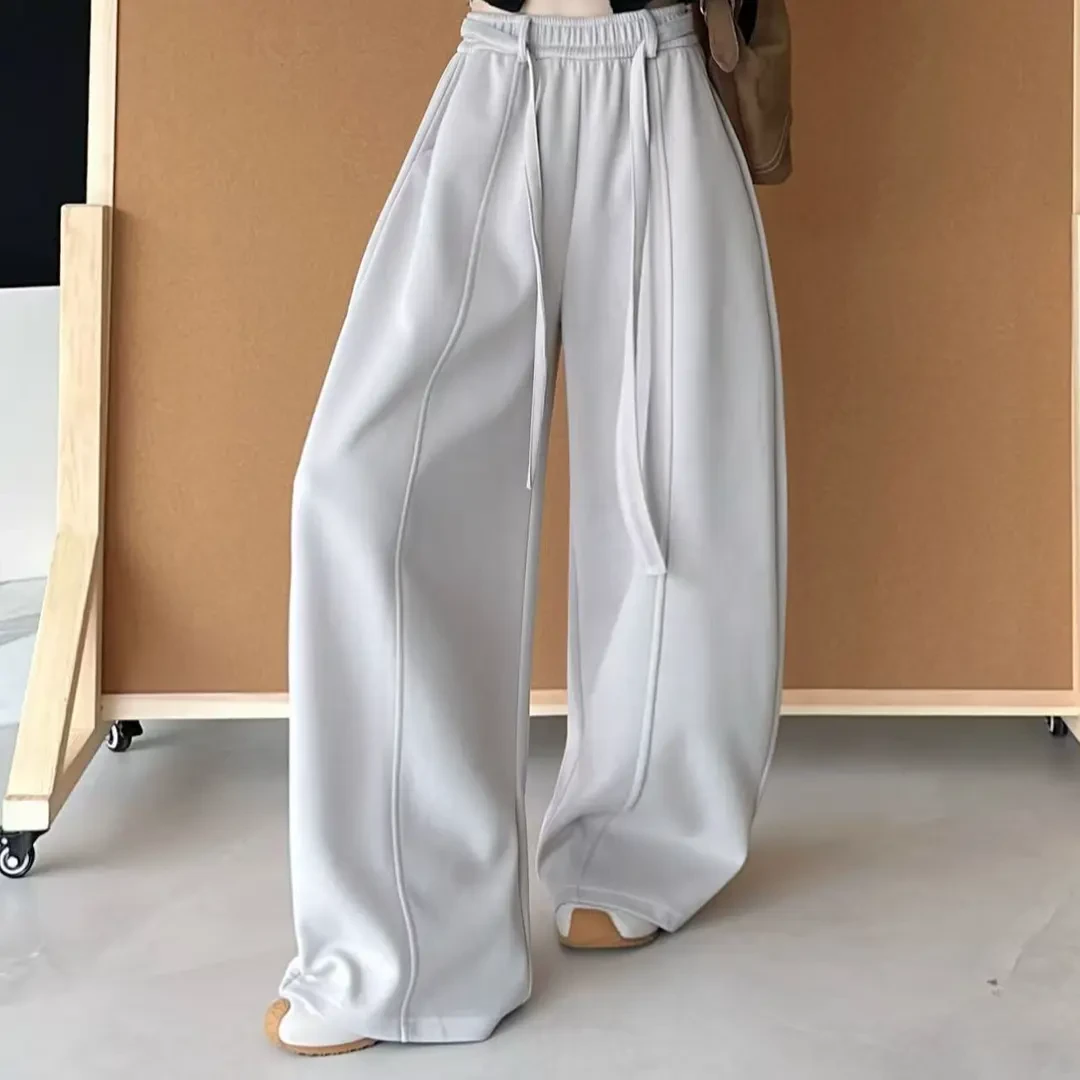 复古弯刀黑色阔腿裤2025秋季新款慵懒垂感抽绳运动阔腿裤高腰显瘦