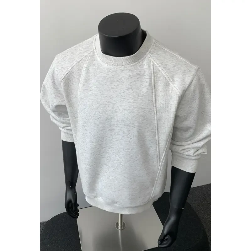 秋季美式重磅正肩长袖t恤男士白色内搭小领口打底衫卫衣2025新款