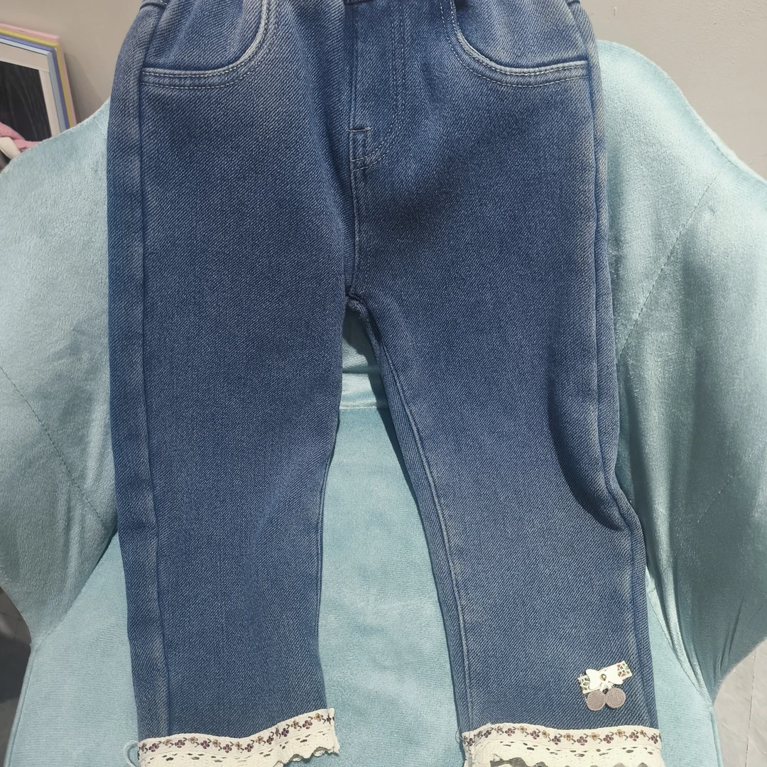 1315女童秋冬新款韩版洋气加绒宽松直筒牛仔裤宝宝冬装长裤