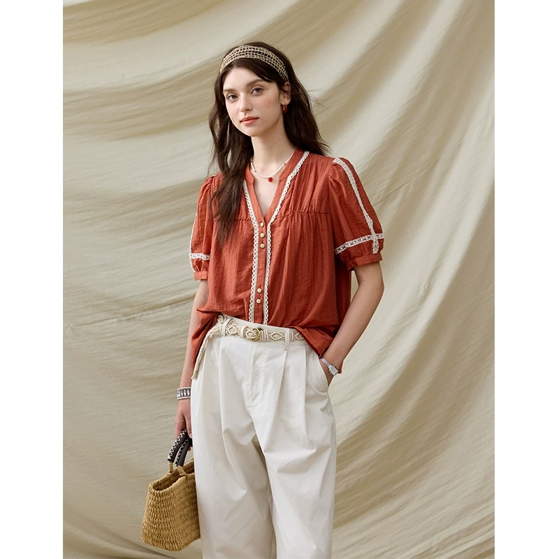 【年中大促】谜秀新品法式慵懒风红色天丝衬衫夏2025设计感小个子