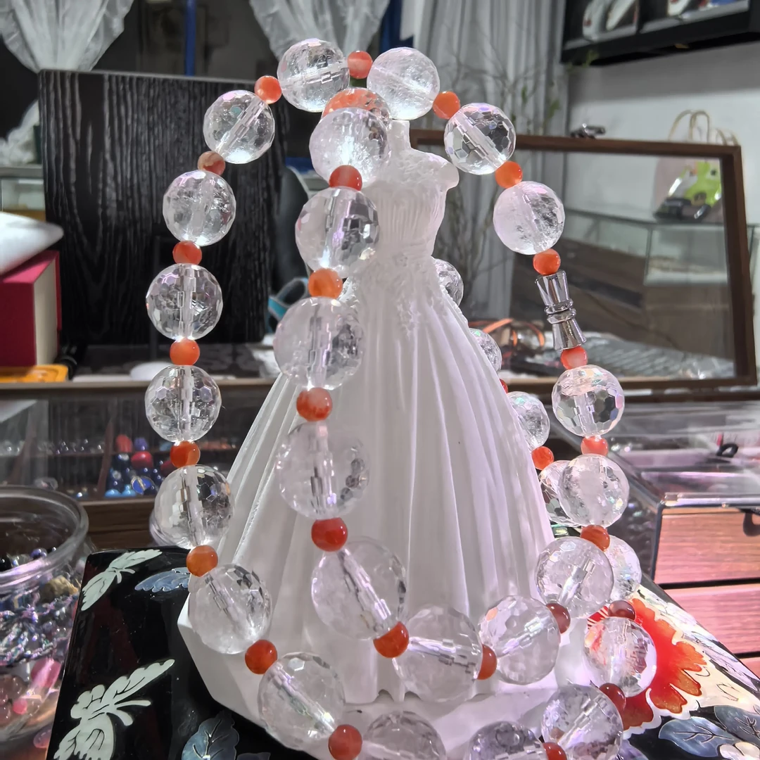 天然水晶白阿赛南红隔珠