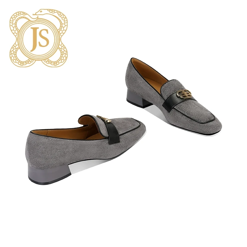 已开价，2172960937-1轻盈舒适低跟真皮拼接方头休闲慵懒女乐福鞋