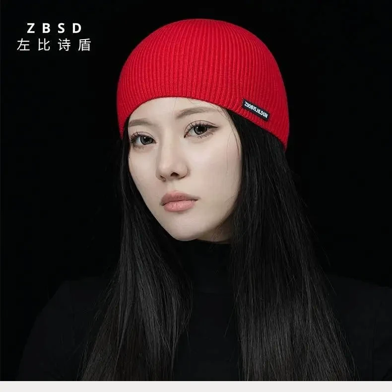 针织帽加绒春秋黑色防寒运动帽黑色针织马术帽女帽子